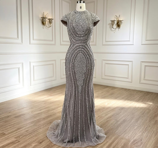 Gray Nude Occasional Mermaid Dress - dressupaccessories