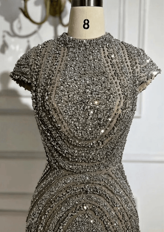 Gray Nude Occasional Mermaid Dress - dressupaccessories