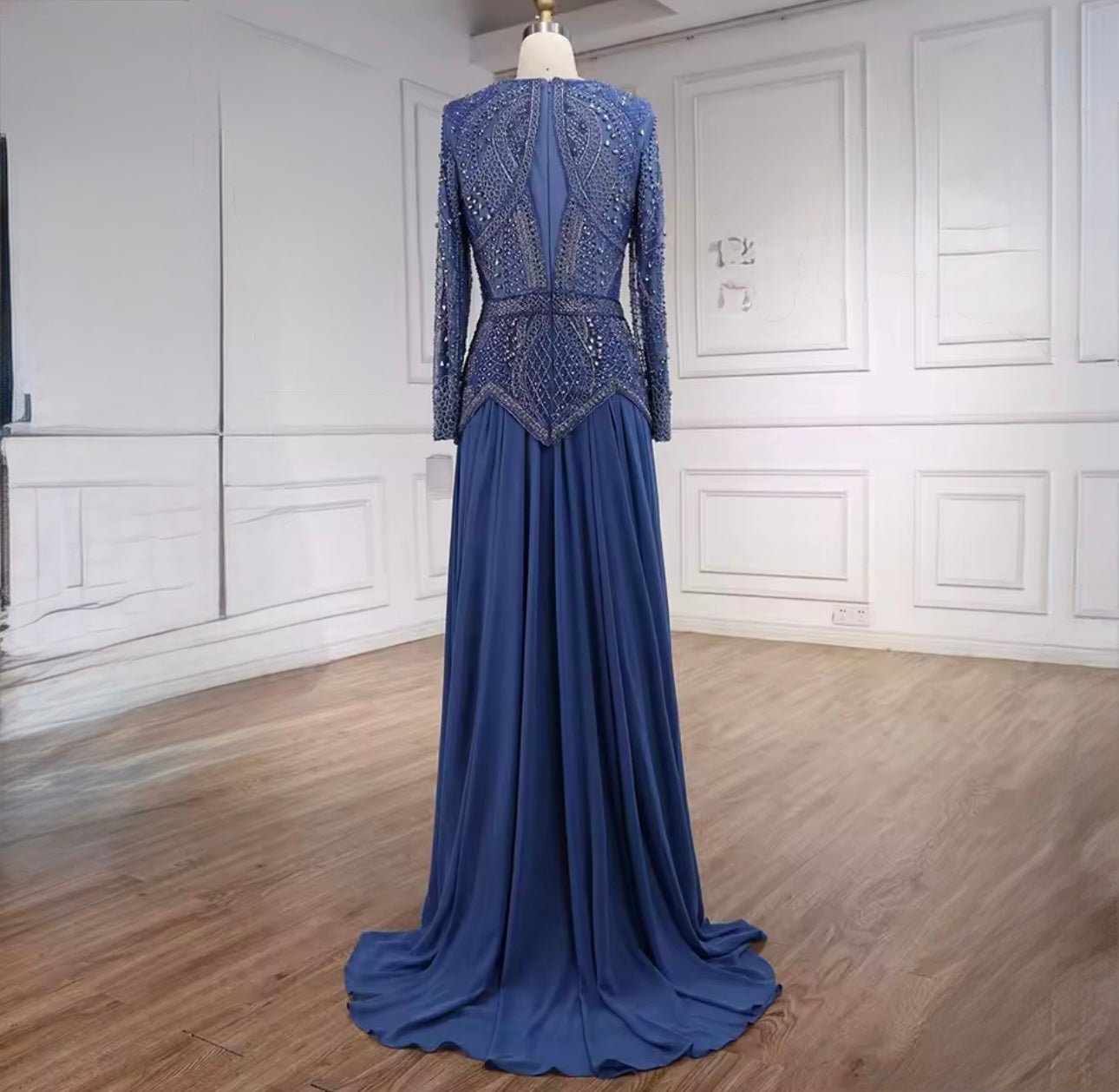 Imperial Blue Beaded Gown - dressupaccessories
