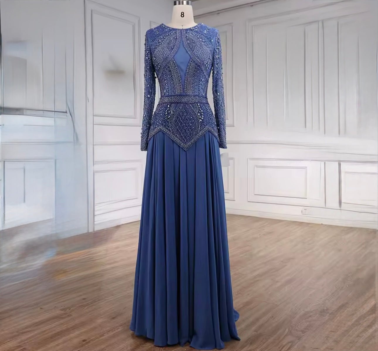 Imperial Blue Beaded Gown - dressupaccessories
