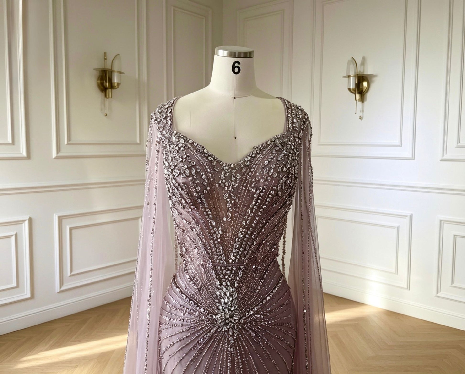 Lilac Crystal Mermaid Embellished Evening Dress - dressupaccessories