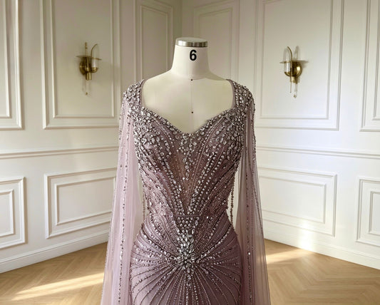 Lilac Crystal Mermaid Embellished Evening Dress - dressupaccessories