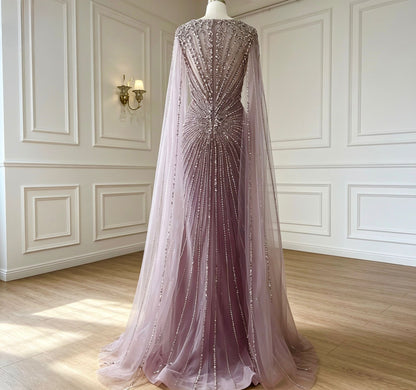 Lilac Crystal Mermaid Embellished Evening Dress - dressupaccessories