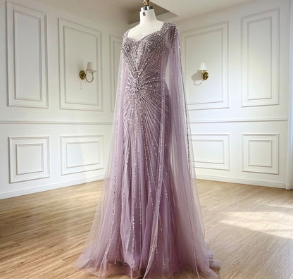 Lilac Crystal Mermaid Embellished Evening Dress - dressupaccessories