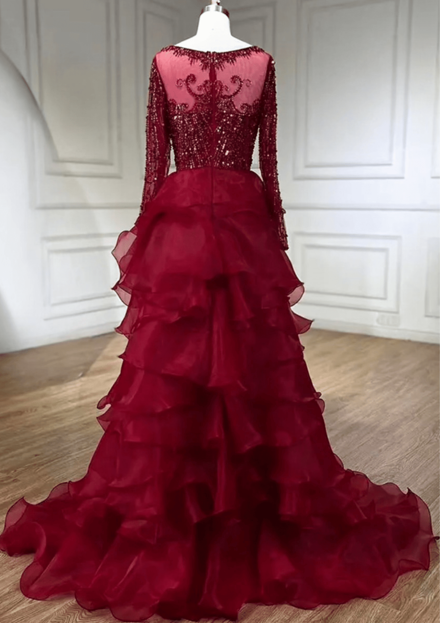Long Sleeve Red Sequin Prom Occasional Dress - dressupaccessories
