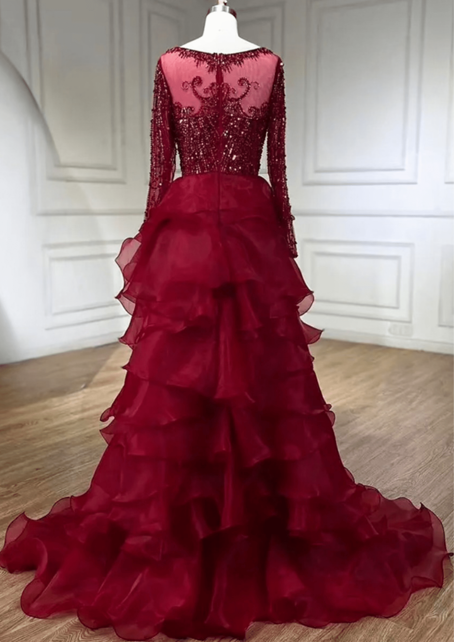 Long Sleeve Red Sequin Prom Occasional Dress - dressupaccessories