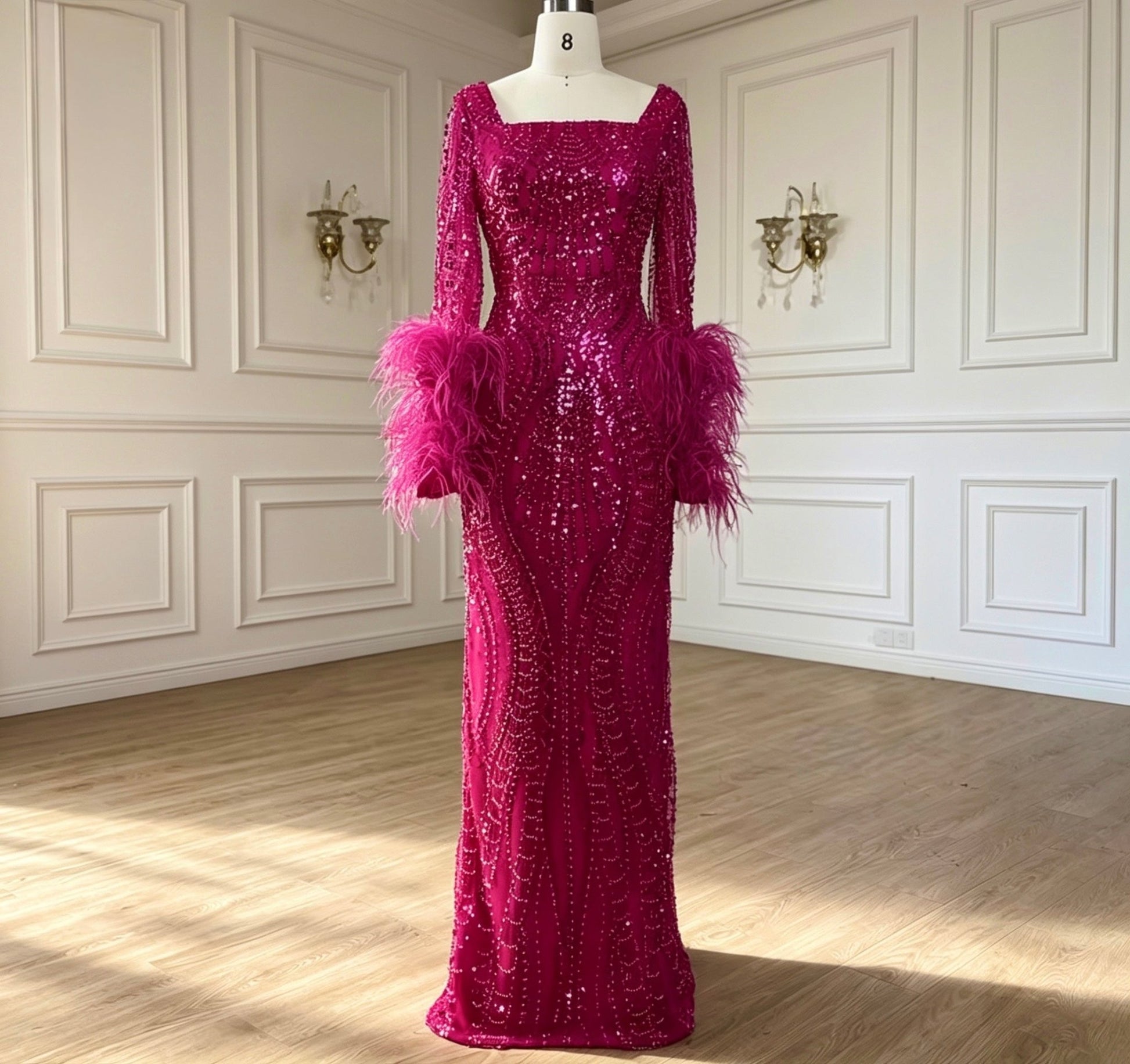 Luxury Beaded Feathers Mermaid Dress - dressupaccessories