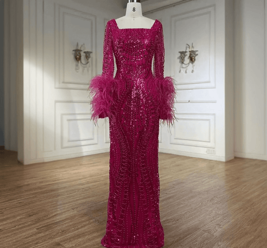 Luxury Beaded Feathers Mermaid Dress - dressupaccessories