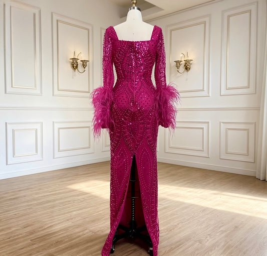 Luxury Beaded Feathers Mermaid Dress - dressupaccessories
