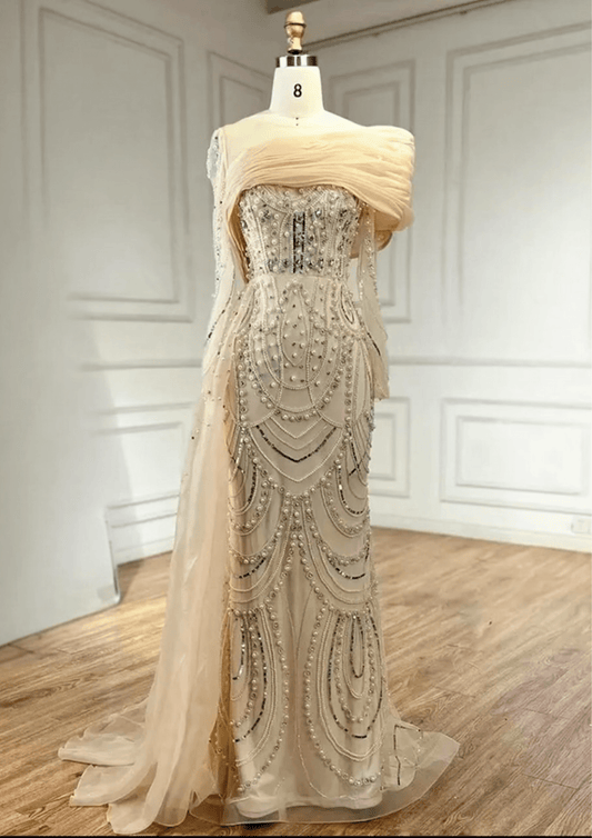 Luxury Crystal Caped Occasional Dress - dressupaccessories