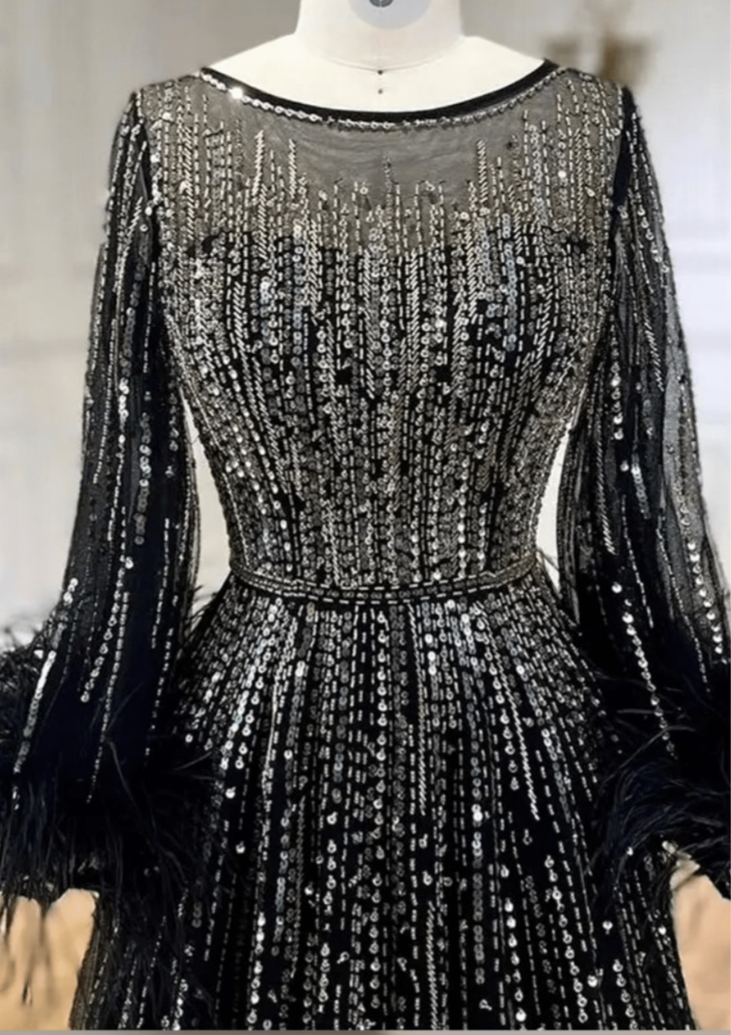Luxury Feathers Black Dubai Evening Dress - dressupaccessories
