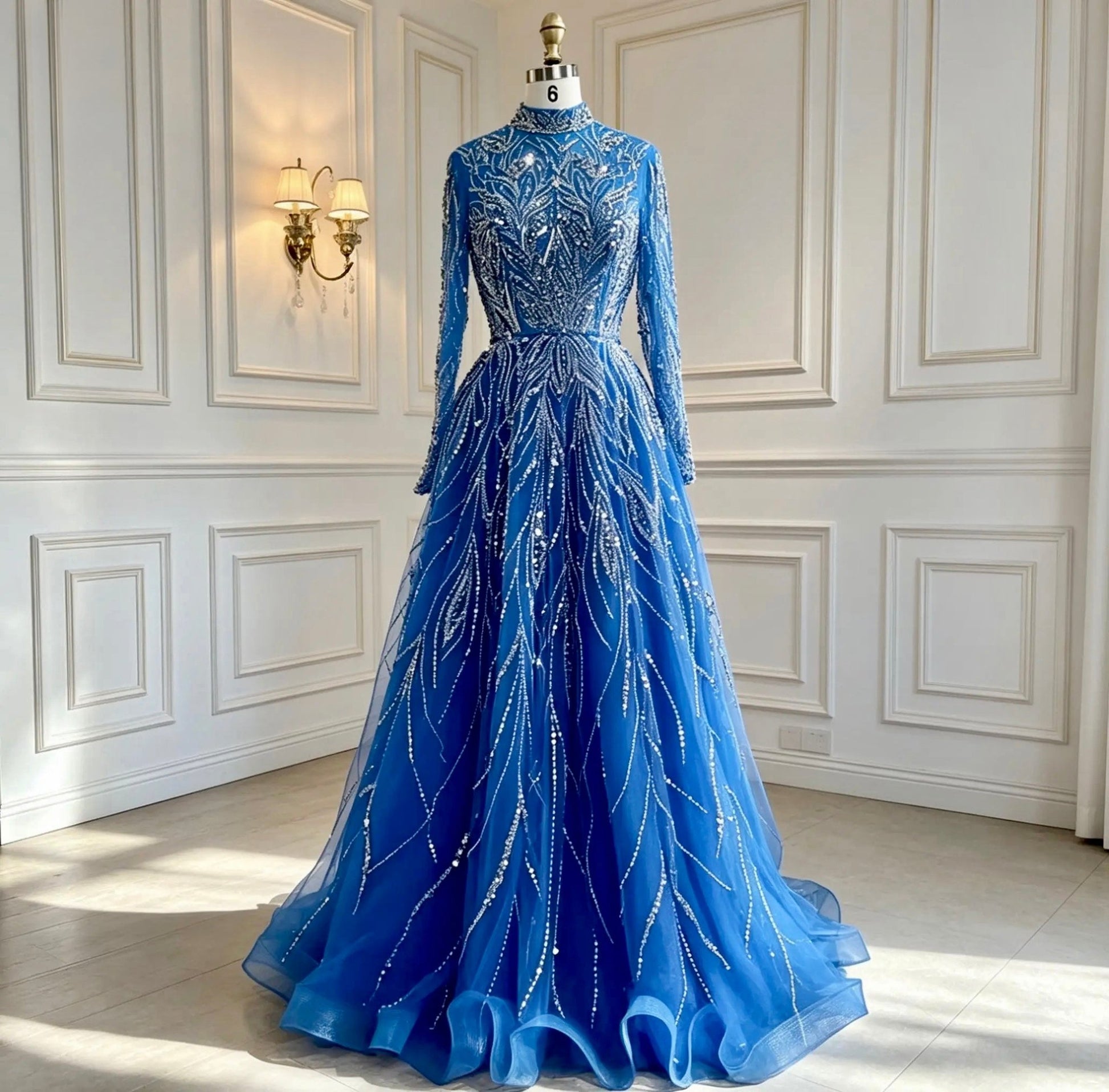 Luxury Hand-Beaded High-Neck Evening Dress - dressupaccessories