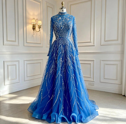 Luxury Hand-Beaded High-Neck Evening Dress - dressupaccessories