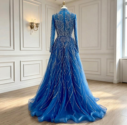 Luxury Hand-Beaded High-Neck Evening Dress - dressupaccessories