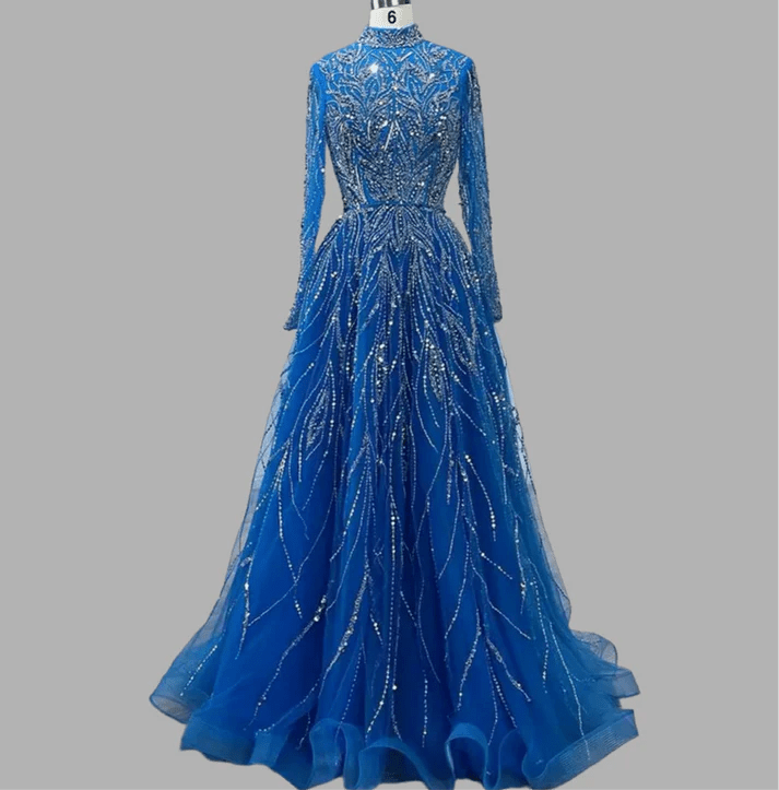 Luxury Hand - Beaded High - Neck Evening Dress - dressupaccessories