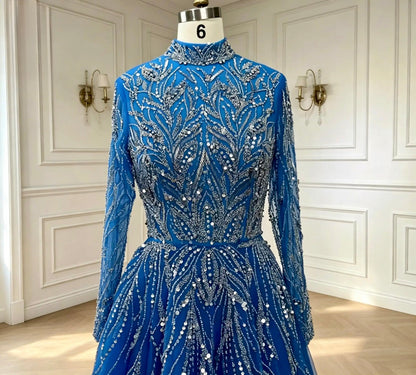 Luxury Hand-Beaded High-Neck Evening Dress - dressupaccessories