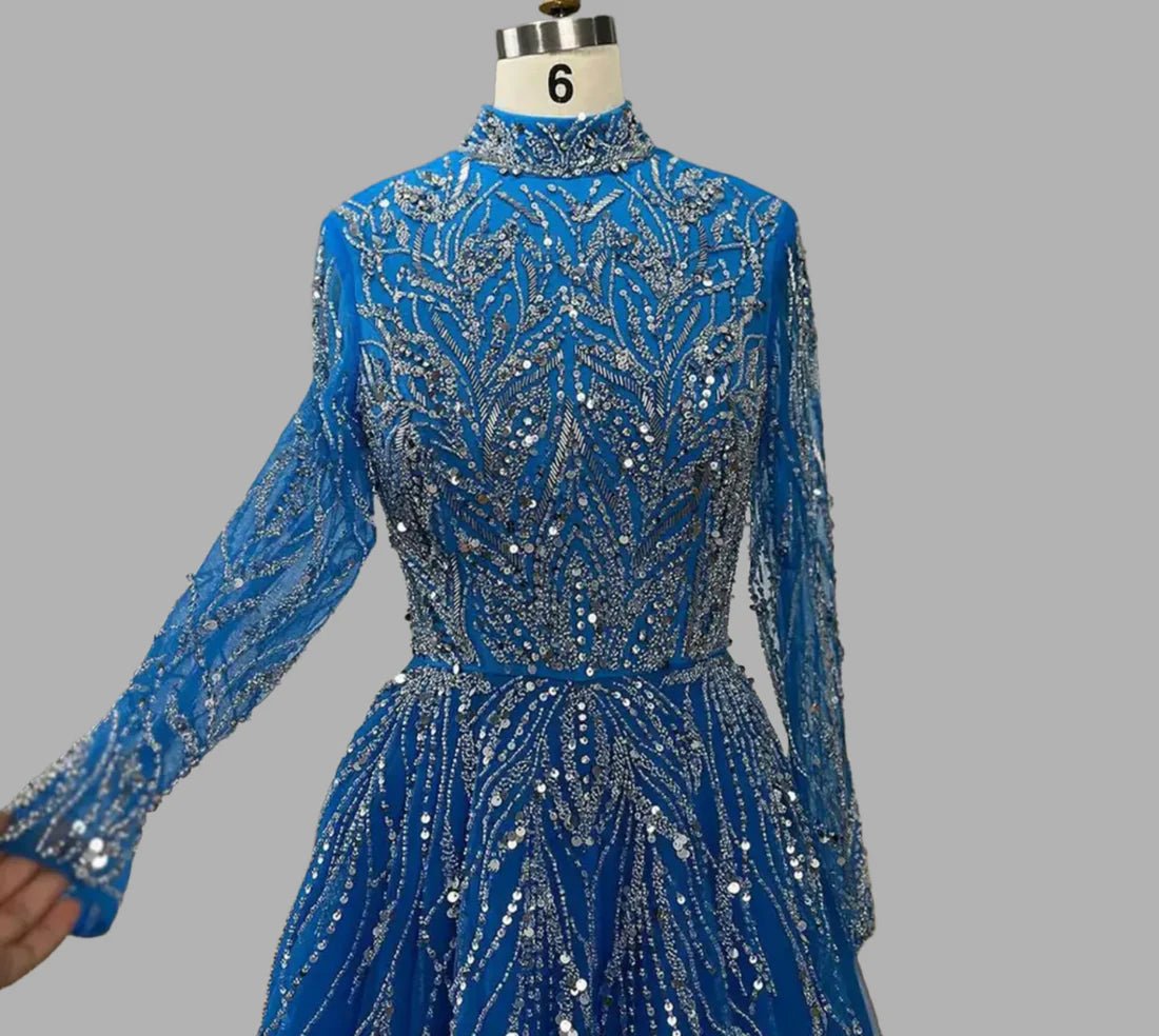 Luxury Hand - Beaded High - Neck Evening Dress - dressupaccessories