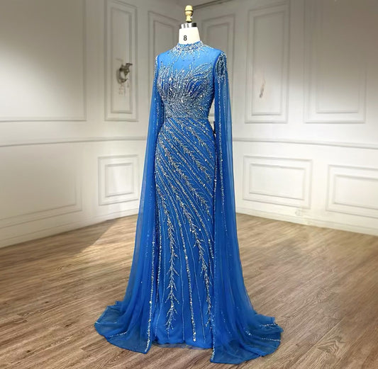 Mermaid full beaded drop sleeve dress - dressupaccessories