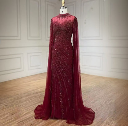 Mermaid full beaded drop sleeve dress - dressupaccessories