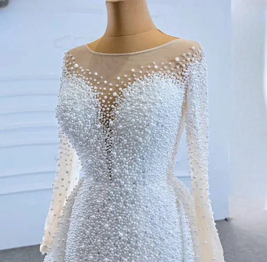 Mesh beaded sleeve wedding Dress - dressupaccessories
