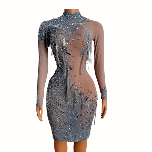 Mirror Silver Rhinestone Dress - dressupaccessories