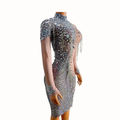 Mirror Silver Rhinestone Dress - dressupaccessories