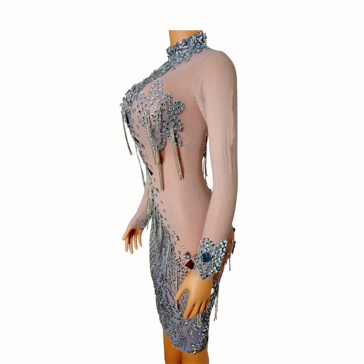 Mirror Silver Rhinestone Dress - dressupaccessories