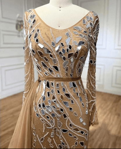 Nude Beaded Stone Designed Dress - dressupaccessories