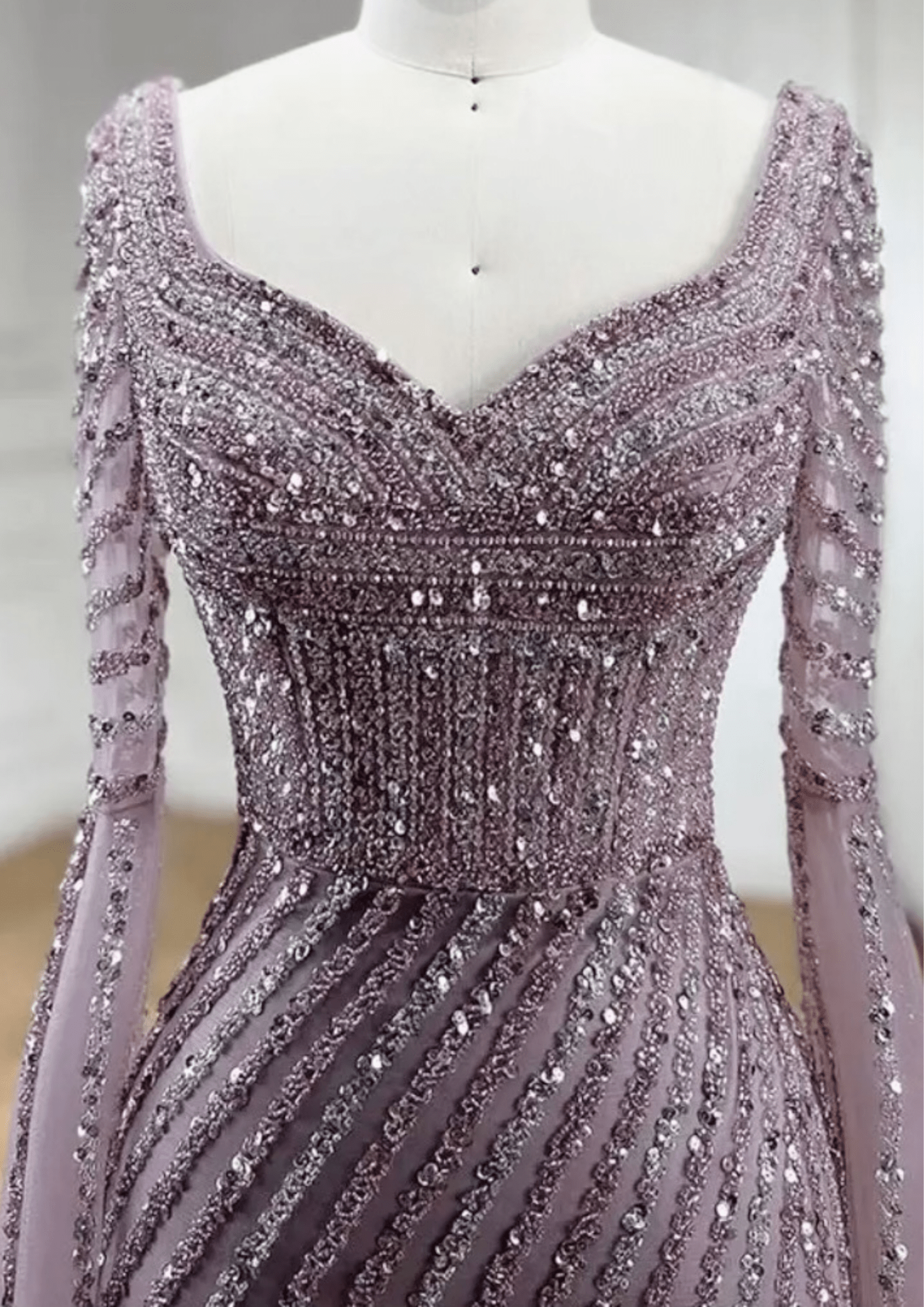 Nude Full Sleeves Mermaid Evening Dress - dressupaccessories
