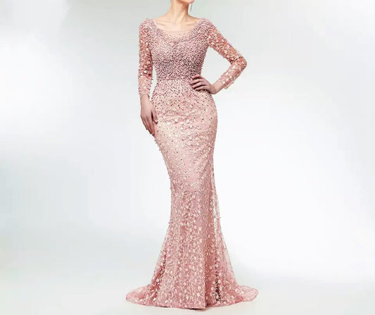 Peach beaded ONeck Maxidress - dressupaccessories