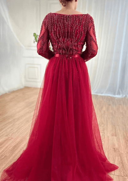 Red Embellished Evening Dress - dressupaccessories