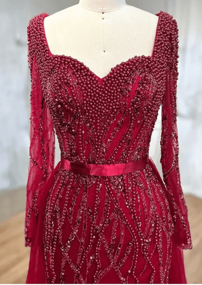 Red Embellished Evening Dress - dressupaccessories