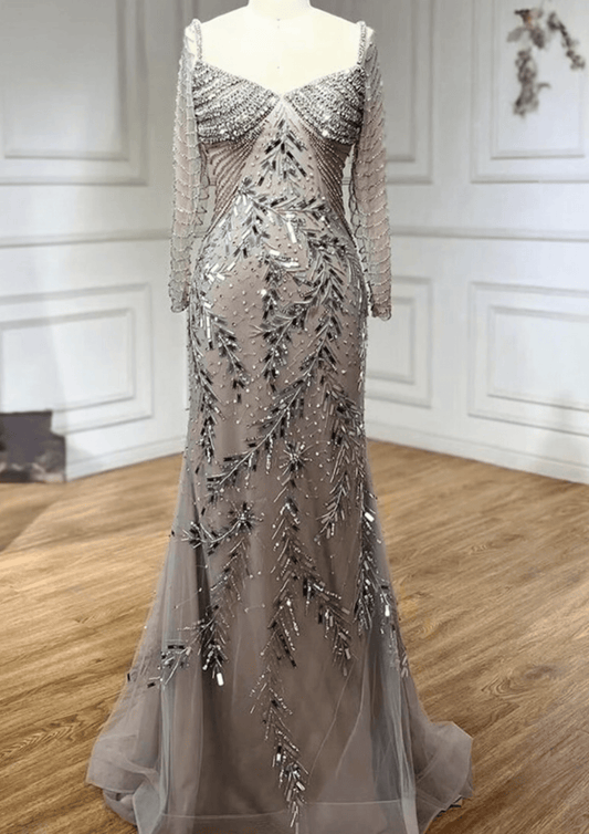 Silver Embellished Evening Dress - dressupaccessories