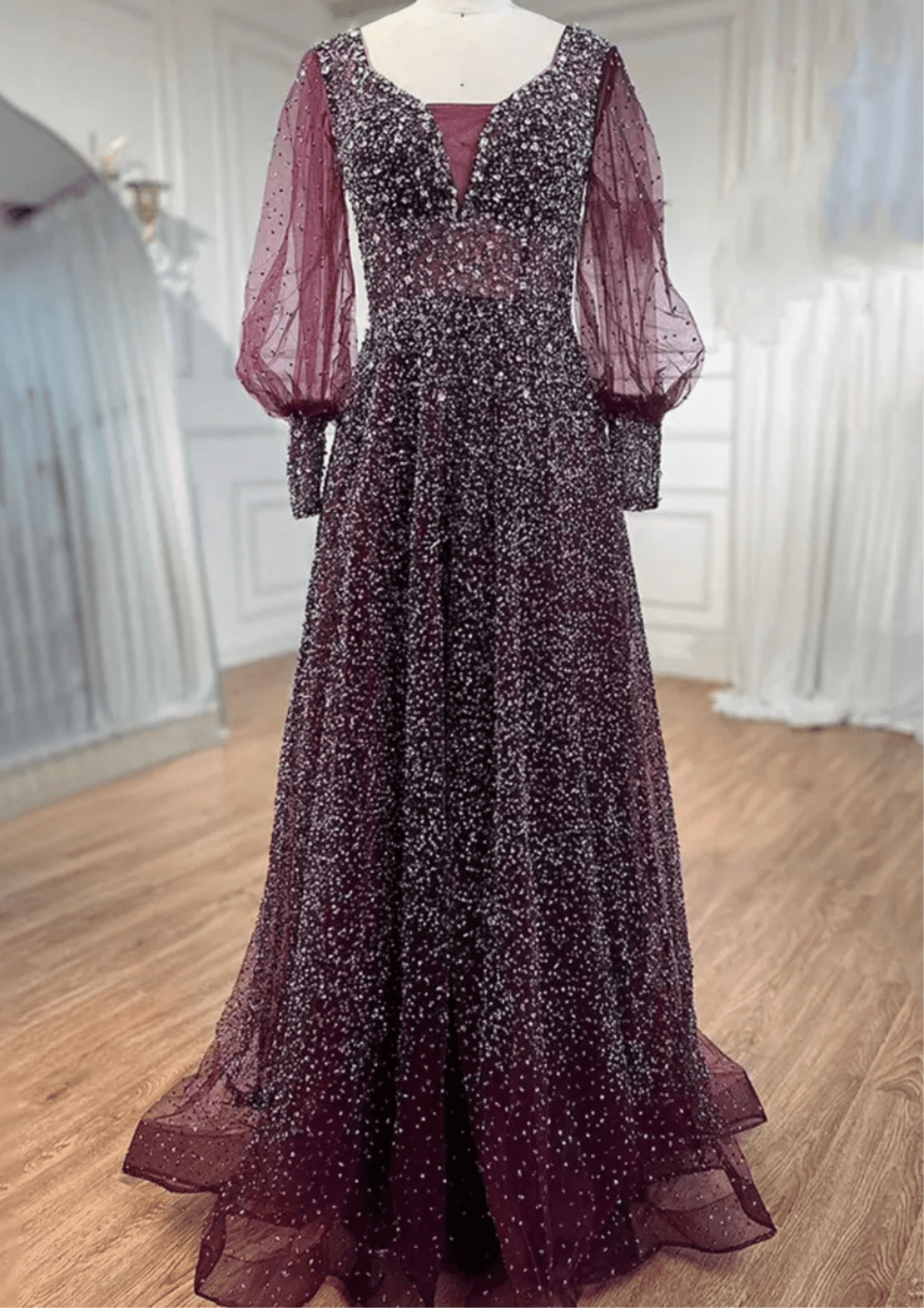 Silver Stone Wine Mesh Sleeve Dress - dressupaccessories