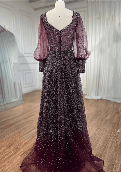 Silver Stone Wine Mesh Sleeve Dress - dressupaccessories
