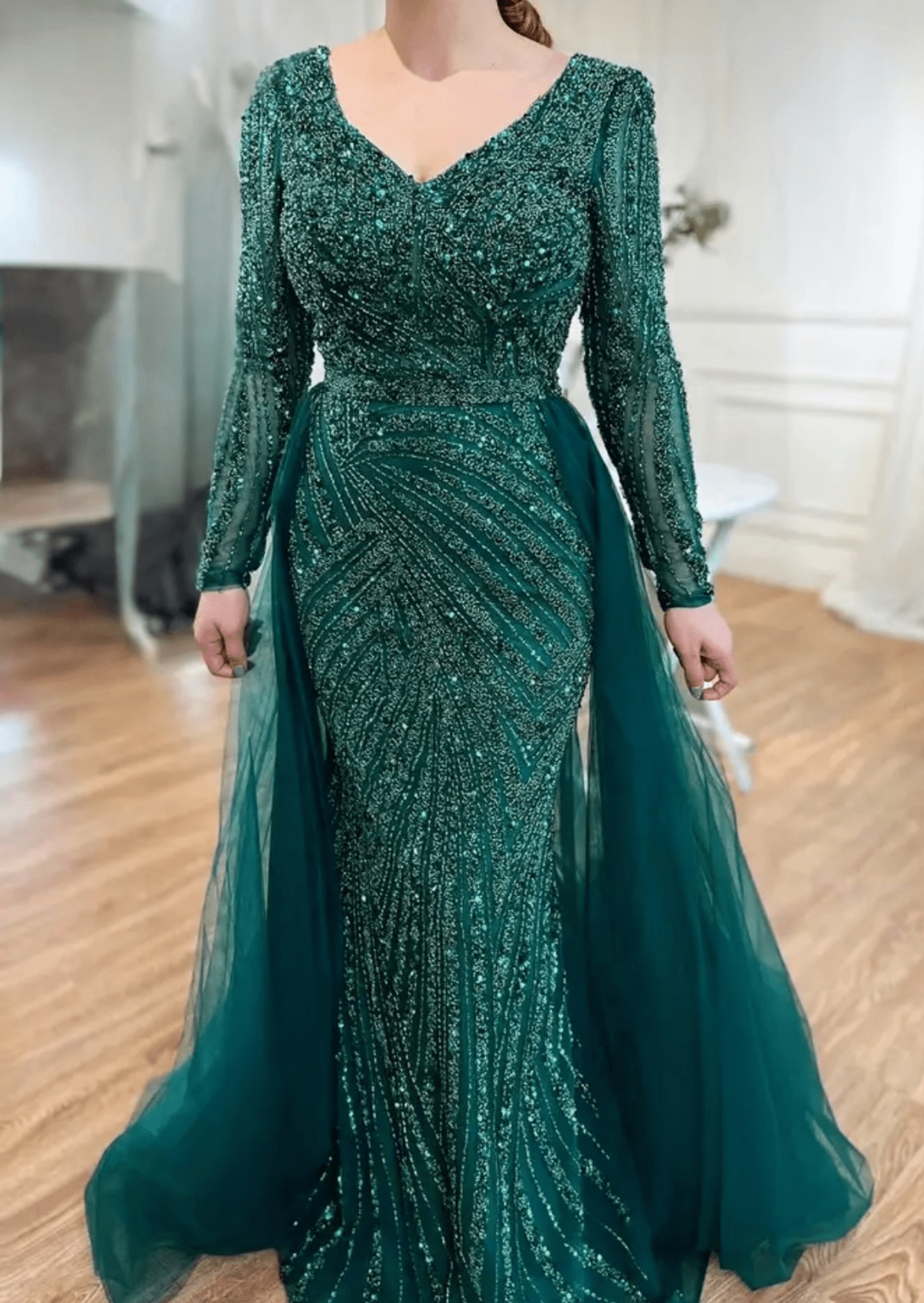 Women's Emerald Shiny Bright Evening Dress - dressupaccessories
